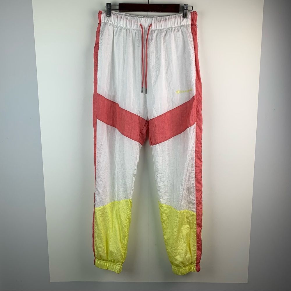 Champion Woven Retro Colorblock White Track Pants Elastic Waist Y2K Men’s Medium